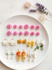 Mini Floral & Star Polymer Clay Cutters, Tiny Flower Star Mold For Handmade Hydrangea & Jasmine Style Earring, Ideal For Dainty & Romantic Vibe Jewelry Crafting - Pink - View 1