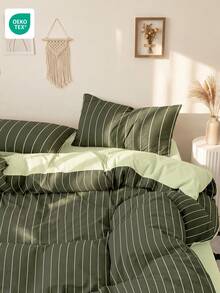 2/3pcs Duvet Cover Set, Home Textile, Minimalist Style, Green And White Striped, Comfortable And Breathable Bedding Set, Soft And Anti-Pilling, Without Duvet Insert, Suitable For All Sizes Of Large Beds, Suitable For All Seasons, Room Decor, Oeko-Tex Certified - Multicolor - View 7