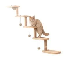 5-Tier Detachable Wall-Mounted Cat Tree With 4 Balls, Sturdy Multi-Layer Indoor Cat Activity Tree With Scratching Posts, Interactive Play And Exercise Furniture, Detachable Design Suitable For Indoor Cats, Essential Pet Supplies - Apricot - View 9