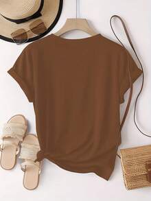 The Letter Prints With Visual Expressions Of Self-Motivation, Such As "Positive Mind," "Positive Life," And "Positive Vibes," Are Modern And Fashionable. This Simple And Versatile Women's Short-Sleeved T-Shirt With A Round Neck Is Suitable For Leisure, Travel, Vacations, And Other Activities. 2CBJ - 棕色 - 查看 5