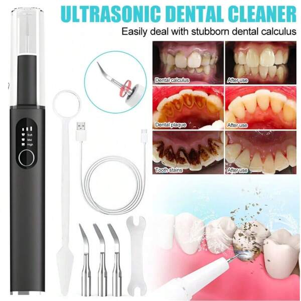 Electric Tooth Cleaner, Ultrasonic Scaler Dental with 5 Cleaning Modes, LED lights, Smart Identification Chip, 10-minute Smart Timer, Suitable for Home and Travel