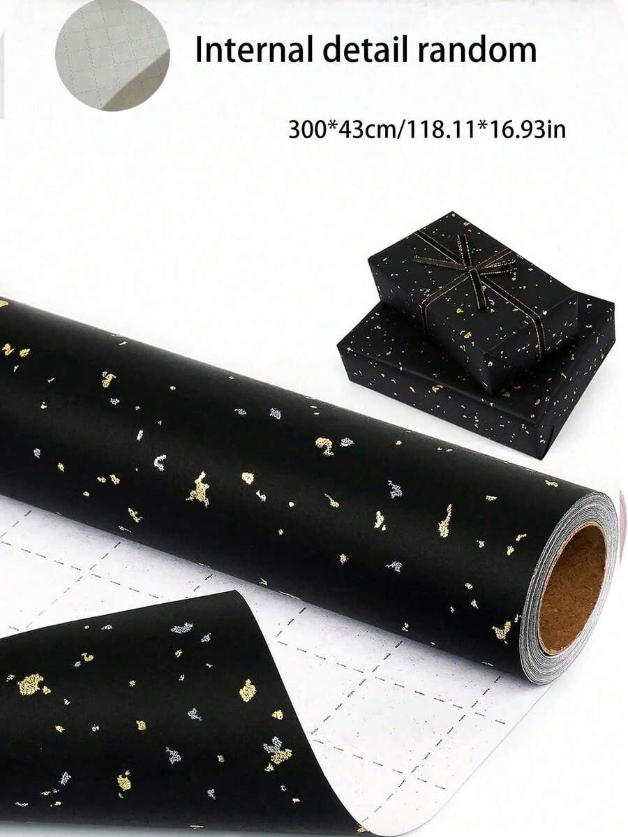 1 Rolle matter metallischer Geschenkpapier, geeignet für Hochzeiten, Halloween, Geschenke, perfekt zum Verpacken von Hochzeits-, Valentinstags-, Geburtstags- und Weihnachtsgeschenken, DIY Sträuße, metallische Weihnachtsgeschenke, DIY Weihnachtsdekoration, einfarbige Muster, matter Geschenkpapier, Halloween, Thanksgiving Dekoration, Herbst, Winter (schwarze Konfetti) - Mehrfarbig - Übersicht 1