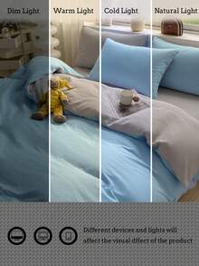 3pcs Blue & White Patchwork Soft Cotton Duvet Cover Set - Baby Blue - View 9