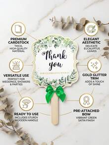 10pcs Wedding Appreciation Hand Fans - Green Leaf Bow Style - Party And Business Creative PaperFans - Multicolor - View 5