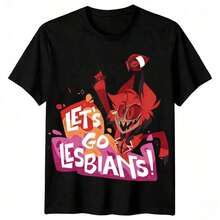 Hazbin Hotels Alastor X Charlie Couple T-Shirt, Anime Fanart Print Casual Tee. Suitable As A Gift. Women's T-Shirt. Elegant Blouses. Boho Chic. Soft, Breathable, And Comfortable Women's Top, Ideal For Spring, Summer, And Autumn, Perfect For Vacations, Travel, And Everyday Wear. - 黑色 6 - 查看 7