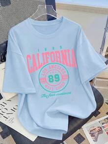 Vintage T-Shirt With Los Angeles, California Print, For Women, Casual And Relaxed Style, Round Neck, Short Sleeve, Retro American Style Of The West No. 89, Basic And Versatile. - 白色 - 查看 8