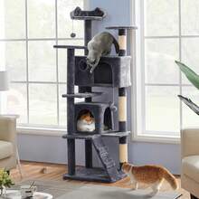 Dark Grey Multilevel Cat Tree Tower 138.5cm With Condos Ladder Scratching Posts Indoor Cat Climbing House Pet Activity Centre For Kittens - Dark Grey - View 2