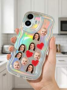 Customizable Photo Phone Case, Made Of Laser-Resistant Acrylic Material With Shock-Absorbing Wavy Frame, Allows Custom Photo Uploads, Built-In Vibrating Toy Decor, Suitable For Parent-Child/Family Amusing Phone Protective Cover - Multicolor - View 5