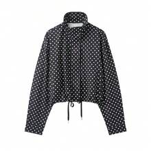Blogger New Autumn Women Polka Dot Print Drawstring Dropped Shoulder Loose Style Jacket Black - Black - View 6