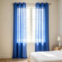 Semi-Sheer Curtains With Grommets For Installation On Standard Rods. The Fine, Airy Fabric Lets In Soft Light, Protects Privacy, And Complements A Variety Of Decorating Styles In Bedrooms And Living Rooms. - 深藍色 - 查看 4
