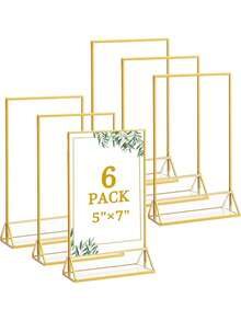 1/6/12pcs Acrylic Sign Holder With Gold Frame And Standing Support, Perfect For Displaying Wedding Table Numbers, Double-Sided Pictures, Clear Photos, Menus, Etc. - Multicolor - View 10
