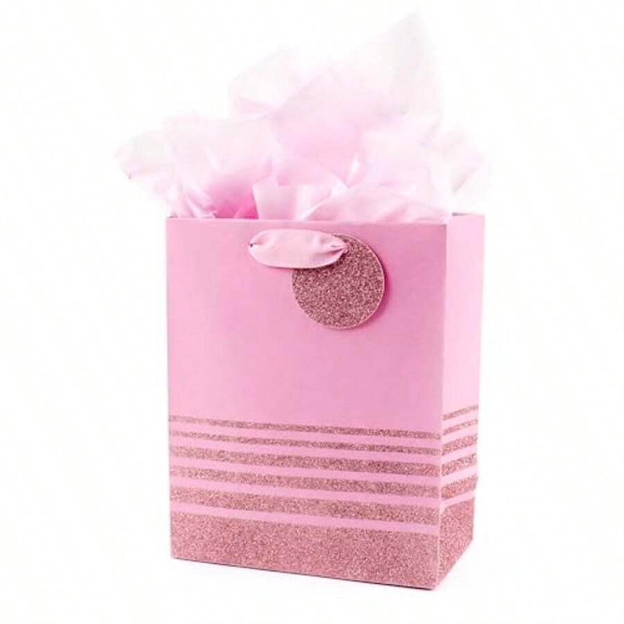 Hallmark Valentine's Day Gift Bag Pink Stripes Medium 1 - Medium Pink Stripes - View 1