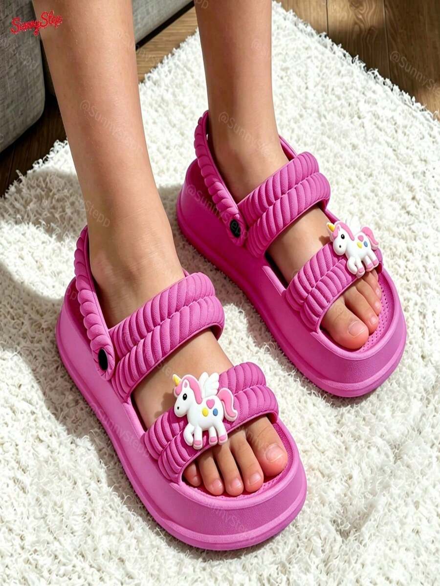 Zapatillas de Casa Modernas con Adorno Brillante para Niñas Mayores de 6 Años, Diseño de Conejito Antideslizante Cómodas para Hogar Playa y Salidas - Rosa Fucsia - Ver 1