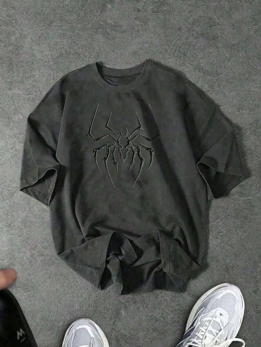 Men's Short-Sleeved Crew Neck T-Shirt With Print, Slim Fit Summer Casual Half-Sleeve, Modern And Comfortable Design, Urban Style, Printed Design, Casual T-Shirt, Basic T-Shirt, For Men And Women, For Couples - 灰色 - 查看 1