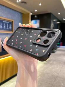 1pc Fashionable Pure Android TPU Material Colorful Heart Pattern Lens Protection Thick Anti-Fall Anti-Fingerprint Black Sandblasted Phone Case Compatible With IPhone/Transsion/HONOR/ - Black - View 3