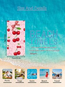 1pc Cherry Pink Children's Beach Towel, Super Soft Microfiber Extra Large Beach Blanket, Super Absorbent Bath Towel, Suitable For Travel, Swimming Pool, Diving, Surfing, Yoga, Camping, Available In Multiple Sizes, Beach Accessory For Beach, Pool, Travel, Camping, Yoga - Multicolor - View 14