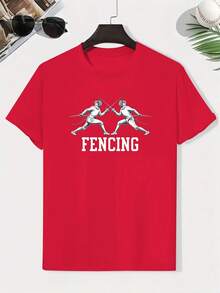 0121 Children's Fencing T-Shirt, Creative Casual T-Shirt, Lightweight And Comfortable Short Sleeve, Summer Clothes For Kids - 紅色 - 查看 6