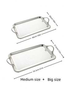 ALMAMARA 1,2,3pcs Luxury Silver-Plated Iron Embossed Islamic Pattern Rectangular Tray, With High-End Twisted Rope Edge And Woven Handle, Elegant Multi-Purpose Tea Tray, Coffee Tray, Suitable For Party, Wedding, High-End Home Decor And Daily Use - Multicolor - View 10
