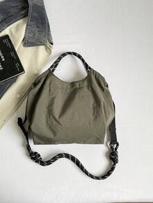 1pc Equestrian Embroidery + Knotted Strap Design Lightweight Nylon Tote Bag, Spacious, Versatile, Detachable Strap, Suitable For All Seasons - Multicolor - View 6