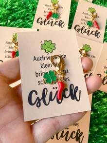 10pcs Lucky Four-Leaf Clover & Red Chili Keychain Pendant Set - Includes German Card - Bring Good Luck To Family And Friends - Wish For Prosperous Life And Career, Good Fortune Continuously - Perfect Small Gift For Birthday, Valentine's Day, Mother's Day, Party, Graduation, Christmas, Wedding, Thanksgiving, New Year Gifts For Mother, Father, Graduation, And Teacher - Multicolor - View 4