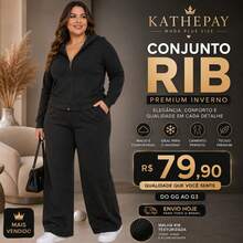 Women's Plus Size Winter Set In Premium Ribbed Knit With Hood And Zipper - Casual, Elegant And Comfortable - Black - View 1
