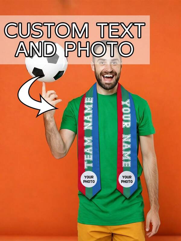 Custom Soccer Scarf With Your Name, Team Text & Photo - Personalized Football Fan Scarf For Sports Events, Tailgates, Game Day & Perfect Fan Gift