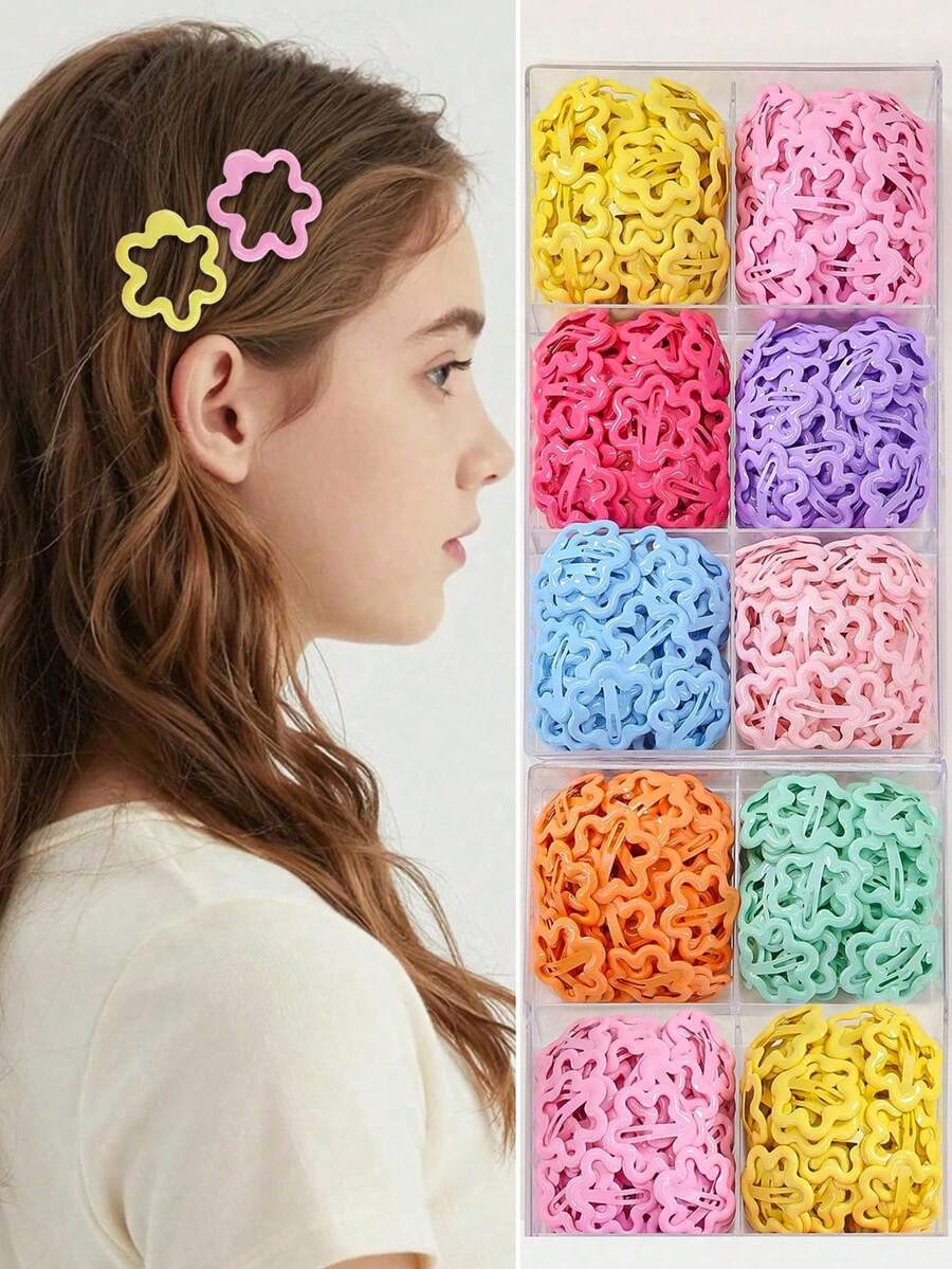 30pcs/Set Colorful Dopamine Flower Shiny Simple Cute Princess BB Hair Clips Bangs Hair Clips Hair Accessories, Suitable For Daily Use - Multicolor - View 1