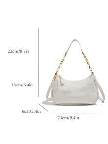 Nuevo bolso de moda clásico y versátil con diseño gráfico de letras, unicolor, material impermeable de PU, bolso de hombro, bolso de axila, adecuado para compras, decorado con colgante de ce - Blanco 10 - Ver 7