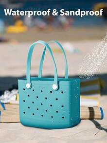 1pc Large Capacity Practical EVA Beach Tote Bag, EVA Women's Beach Handbag With Breathable Holes - Lightweight Durable Solid Color Open Design, Large Waterproof Washable Sturdy Open Tote Bag, Suitable For Beach, Pool, Sports, Pool Side, Shopping And Picnic - Fashionable Holiday Accessory, Beach Bag, Holiday, Casual Outing, Festival Gift, Leisure Use, Stylish Tote Bag | Vibrant Tote Bag | Durable Tote Bag, Cute Tote Bag, Christmas Gift, Shopping, Swimming, Work, Travel - Multicolor - View 6
