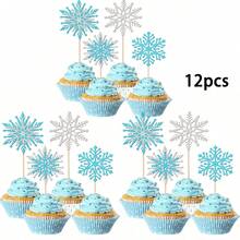 12 chiếc/24 chiếc que cắm bánh cupcake hình bông tuyết lấp lánh, chủ đề mùa đông Frozen, trang trí bánh kem chủ đề mùa đông kỳ diệu, đồ dùng trang trí tiệc sinh nhật chủ đề bông tuyết, Giáng sinh vui vẻ, màu xanh bạc. - Nhiều màu - Xem 8