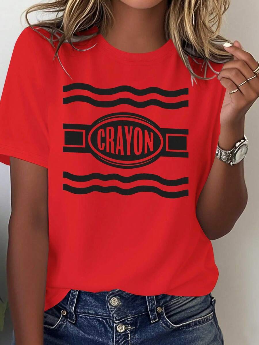 Comfortable Solid Color T-Shirt For Women, Inspired By Color Separation Packaging Design. - Red - View 1