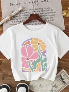 -Vielseitiges und lässiges, kurzärmeliges, weißes T-Shirt mit Rundhalsausschnitt für den Sommerurlaub, Sommeroutfit für Damen. - Weiss - Übersicht 7