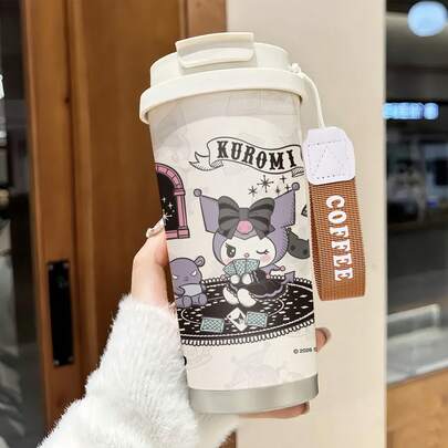 Miniso Cốc cà phê giữ nhiệt Sanrio Kuromi Poker Night có dây đeo cổ tay, bằng thép không gỉ, cốc cà phê có nắp, thiết kế hai ngăn uống.