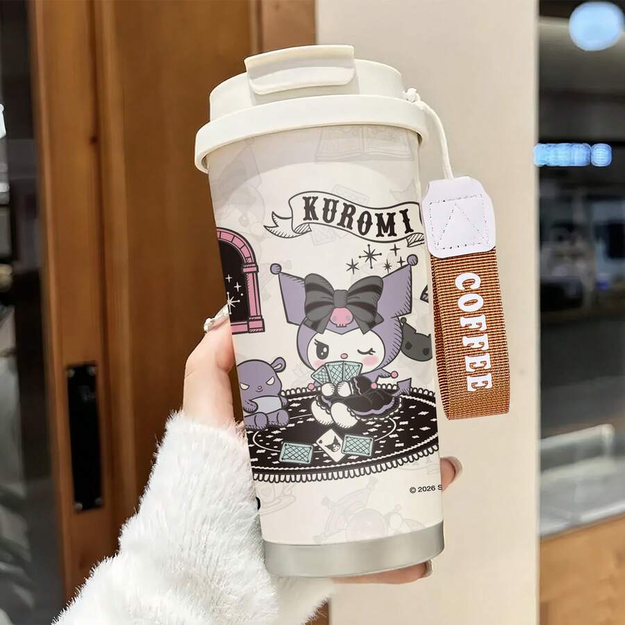 Miniso Cốc cà phê giữ nhiệt Sanrio Kuromi Poker Night có dây đeo cổ tay, bằng thép không gỉ, cốc cà phê có nắp, thiết kế hai ngăn uống. - Nhiều màu - Xem 1