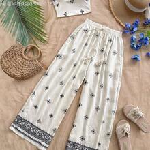 Fengyu Women's Clothing Store  Conjunto de blusa plisada elástica y pantalones de pierna ancha con estampado de bloques de color para vacaciones, conjunto de top sin tirantes y pantalones, conjunto de 2 piezas de verano para mujer, ropa de vacaciones, conjunto de 2 piezas de estilo bohemio con estampado floral para mujer - Multicolor - Ver 4