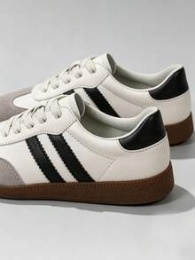 Zapatillas casuales de uso diario con suela gruesa y transpirables para mujer - Blanco y Negro - Ver 6