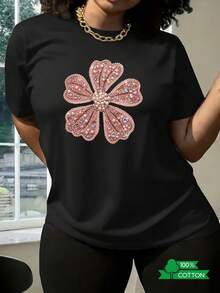1 Women's T-Shirt With Round Neck, Letter And Anime Print, Simple Design, Comfortable And Breathable, Versatile For Daily Wear, Suitable For Sports And Leisure, Refreshing For Summer, A Must-Have For Parties, Local Shipping, Five-Petal Flower With Pearls, 180g, 100% Cotton. - 白色 - 查看 8