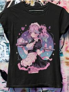Pastel Goth Maid Anime Girl Shirt, Japanese Harajuku Streetwear, Grunge Aesthetic, Cute Anime Girl Shirts! Breathable Short-Sleeved Shirts For Men And Women, Perfect For Summer. Anime-Style T-Shirts. Sizes S To 3XL. Loose And Comfortable. - 後退 - 查看 1