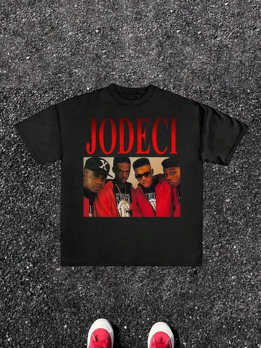 Nouveautés été 2026 : T-shirt vintage à imprimé graphique Jodeci, design unique, 1 pièce, T-shirt streetwear vintage 100% coton, T-shirt homme, T-shirt décontracté d'été pour homme, style hip-hop, cadeau de vacances, cadeau parfait. - Noir - Voir 1