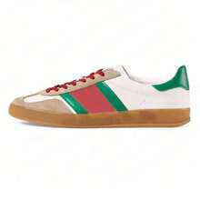 Zapatos casuales unisex, talla 36-45, zapatos casuales de mujer y zapatos deportivos de hombre, zapatos planos de suela blanda con cordones, zapatos cómodos y livianos de hombre para uso diario, de corte bajo,,,,,Zapatillas de entrenamiento alemanas vintage de 2026, de cuero genuino, con punta redonda, versátiles, con franjas de colores contrastantes, zapatillas casuales con cordones. - Verde militar - Ver 10