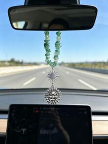 Adorno colgante de coche de grava de cristal natural, colgante de sol de aleación retro, decoración de espejo retrovisor para decoración interior de coche de hombres y mujeres - A - Ver 10