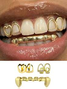 1 Set Hollow Heart-Shaped Stone Teeth Jewelry Set, Unisex Casual Accessories - Gold - View 1
