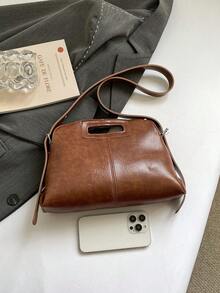 Tas Tangan Serbaguna Fashion Personalisasi Kulit Minyak Desain Niche Baru 2026, Tas Bahu Kasual untuk Perjalanan Sehari-hari - Coklat - View 8