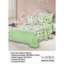 Juego de cuatro piezas, una sábana de 150 x 230 cm, una funda de colchón de 100 x 200 + 30 cm, una funda de almohada de 50 x 70 cm, un cojín de 45 x 45 cm - Verde - Ver 8