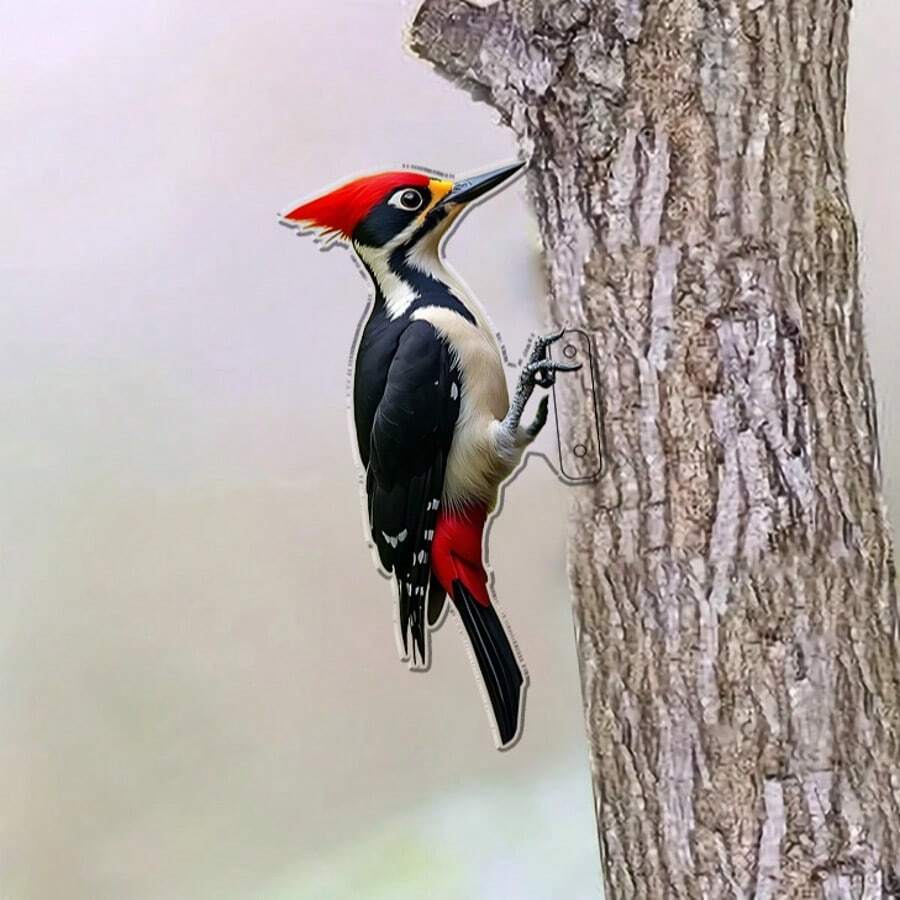 1pc Acrylic Woodpecker Wall Decor, Unique Woodpecker Attached To Tree Trunk, Weather-Resistant Outdoor Decoration For Garden, Patio Or Housewarming Gift, Adds Whimsical Flair To Any Space - A - View 1