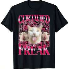 100% Cotton Certified Freak Eat Cement Cursed Cat Funny Cat Meme T-Shirt - Black - View 1