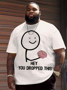 Men's Plus Size Casual Crew Neck T-Shirt, Made Of Comfortable And Breathable Polyester Knit Fabric, Featuring A Graphic Print Of The  Cartoon Series "Where's Your Brain?", Cool Urban Clothing Design, Novelty Custom Top - 黑色 - 查看 5