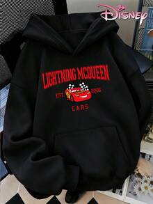 Disney Women's Loose-Fitting Hooded Sweatshirt With Lightning McQueen Print From Cars, Classic American Style, Comfortable And Versatile For Everyday Wear, Suitable For Various Occasions. - màu đen - Xem 4