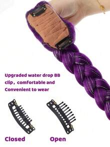 26 Inch Purple Synthetic Fiber Braided Wig, With Convenient BB Clip Ponytail, Suitable For Cosplay, Halloween Costume, World Cup And More - Multicolor - View 4