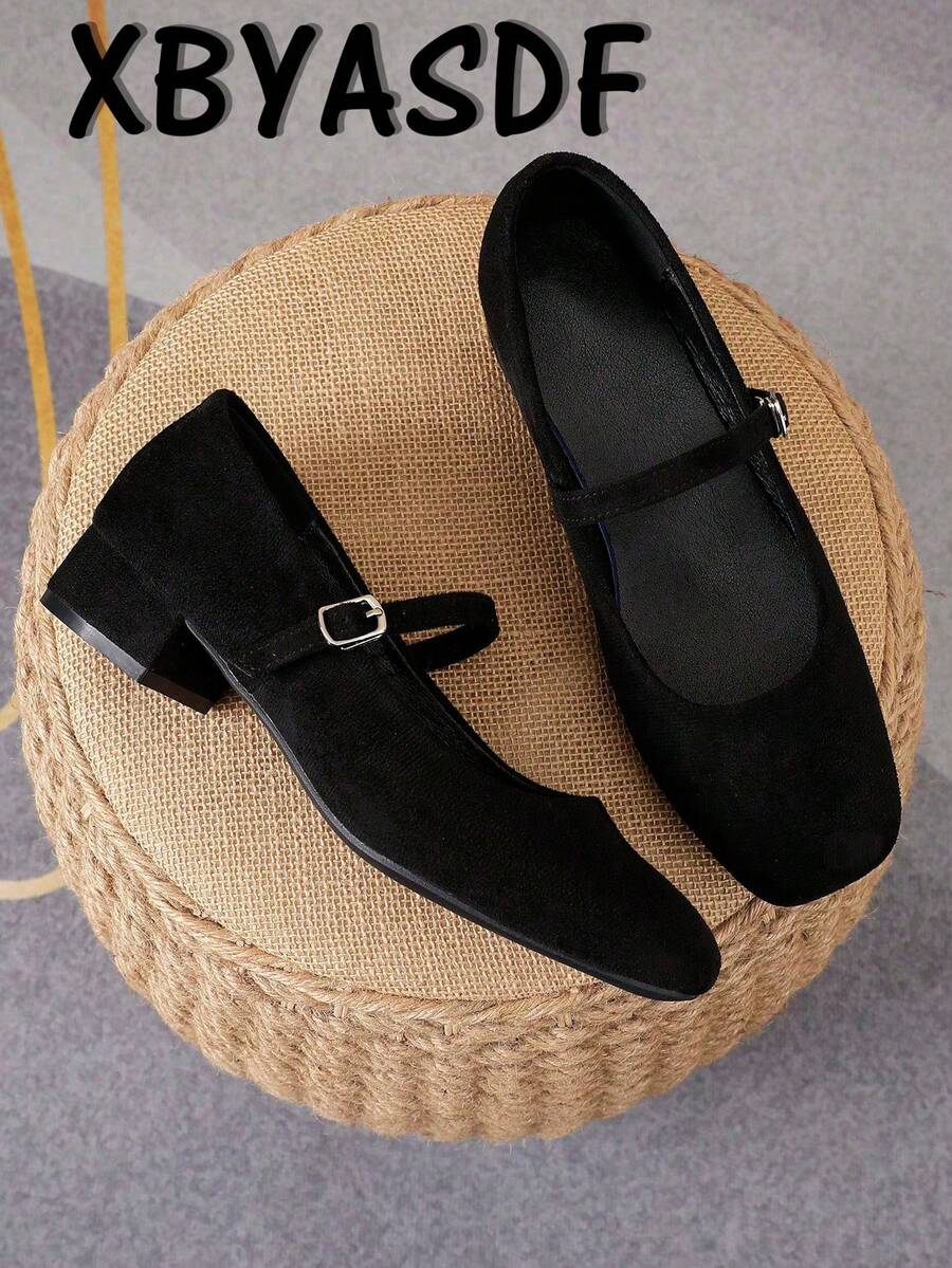 XBYASDF Décolleté da donna  nero con punta quadrata e tacco largo, tacco alto 3 cm con cinturino singolo, versatili per il pendolarismo e gli appuntamenti - nero - Visualizzare 1